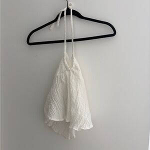 White Textured Halter Crop Top